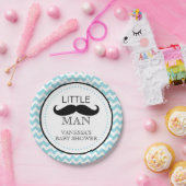Mustache Lil' Man Baby shower Boy Chevron Blue Papieren Bordje (Feest)