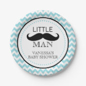 Mustache Lil' Man Baby shower Boy Chevron Blue Papieren Bordje (Voorkant)