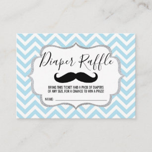 Mustache Lil' Man Diaper Raffle Ticket Blue Informatiekaartje