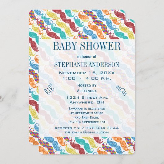 Mustache Lil' Mr. Lil' Man Retro Baby Shower Kaart (Voorkant / Achterkant)