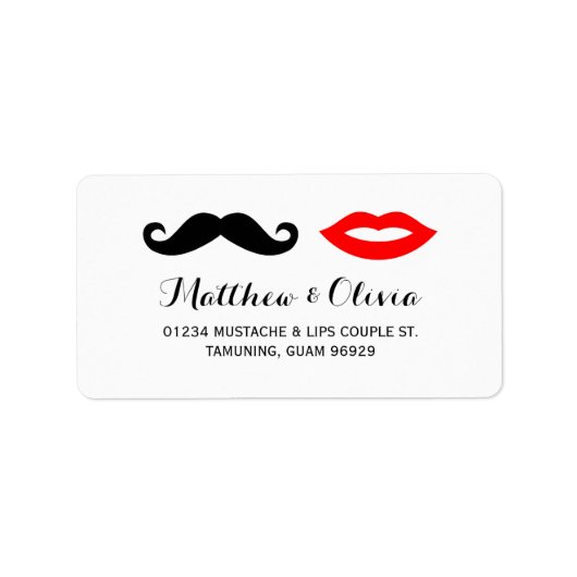 Mustache & Lippen Bruiloft Adresetiketten Etiket (Voorkant)