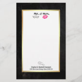 Mustache & Lippen Mr. & Mrs Black en Gold Briefpapier (Voorkant)