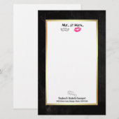 Mustache & Lippen Mr. & Mrs Black en Gold Briefpapier (Voorkant / Achterkant)