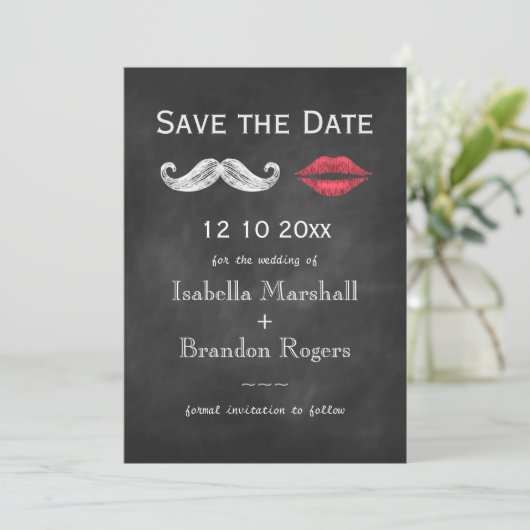 Mustache & Lips Bespaar de datum Save The Date (Staand voorkant)
