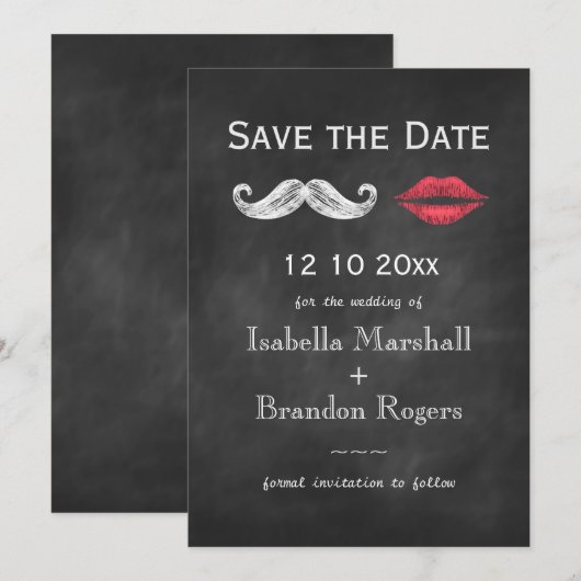 Mustache & Lips Bespaar de datum Save The Date (Voorkant / Achterkant)