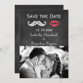 Mustache & Lips Foto opslaan Datum Save The Date (Voorkant / Achterkant)