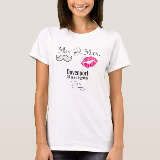 Mustache & Lips Mr. en mevrouw Jubileum T-shirt (Voorkant)