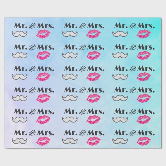 Mustache & Lips Mr. en mevrouw Pattern Cadeaupapier (Vlak)