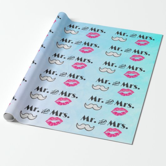 Mustache & Lips Mr. en mevrouw Pattern Cadeaupapier (Uitgerold)