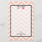 Mustache & Lips Mr. en mevrouw Peach Chevron Weddi Briefpapier (Voorkant)