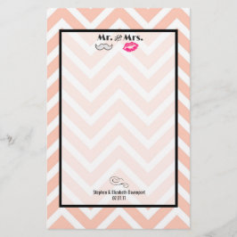 Mustache & Lips Mr. en mevrouw Peach Chevron Weddi Briefpapier