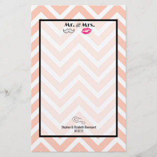 Mustache & Lips Mr. en mevrouw Peach Chevron Weddi Briefpapier