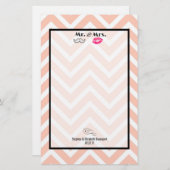 Mustache & Lips Mr. en mevrouw Peach Chevron Weddi Briefpapier (Voorkant / Achterkant)