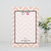 Mustache & Lips Mr. en mevrouw Peach Chevron Weddi Briefpapier (Staand voorkant)