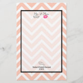 Mustache & Lips Mr. en mevrouw Peach Chevron Weddi Briefpapier (Voorkant)