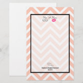 Mustache & Lips Mr. en mevrouw Peach Chevron Weddi Briefpapier (Voorkant / Achterkant)