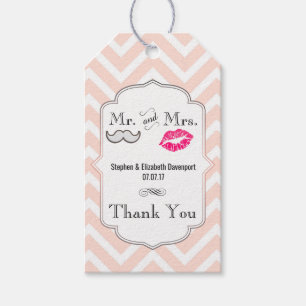 Mustache & Lips Mr. en mevrouw Peach Chevron Weddi Cadeaulabel