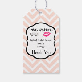 Mustache & Lips Mr. en mevrouw Peach Chevron Weddi Cadeaulabel