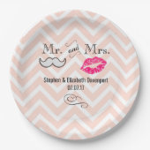 Mustache & Lips Mr. en mevrouw Peach Chevron Weddi Papieren Bordje (Voorkant)