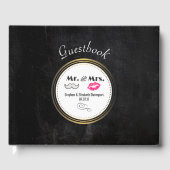 Mustache & Lips Mr. & Mrs Black & Gold Wedding Gastenboek (Voorkant)