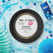 Mustache & Lips Mr. & Mrs. -Verjaardag Papieren Bordje (Feest)