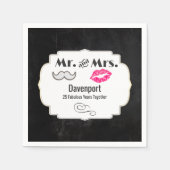 Mustache & Lips Mr. & Mrs. -Verjaardag Servetten (Voorkant)
