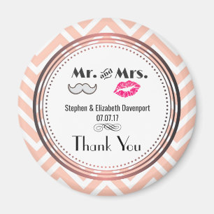 Mustache & Lips Mr. & Mrs Wedding Hartelijk dank Magneet