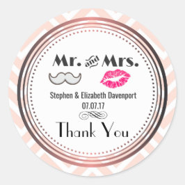 Mustache & Lips Mr. & Mrs Wedding Hartelijk dank Ronde Sticker