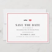 Mustache & Lips Quirky Wedding Sla de datum op Save The Date (Voorkant)