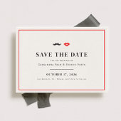 Mustache & Lips Quirky Wedding Sla de datum op Save The Date