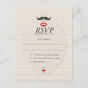 Mustache Lips Retro RSVP-bruiloft RSVP Kaartje
