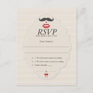 Mustache Lips Retro RSVP-bruiloft RSVP Kaartje