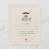 Mustache Lips Retro RSVP-bruiloft RSVP Kaartje (Voorkant / Achterkant)