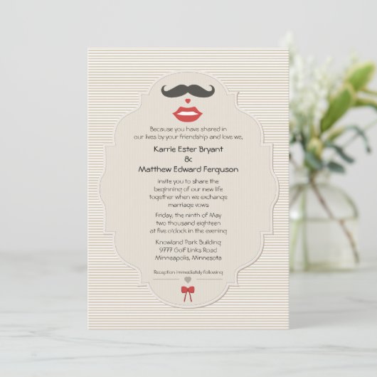 Mustache Lips Retro Weddenschap Kaart (Staand voorkant)
