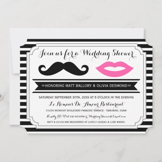 Mustache & Lips Wedding Shower nodigt uit Kaart (Voorkant)