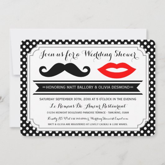 Mustache & Lips Wedding Shower nodigt uit Kaart (Voorkant)