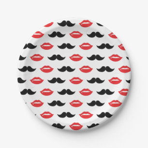 Mustache & Lips Zijne & Hers Weddenschap Patroon Papieren Bordje