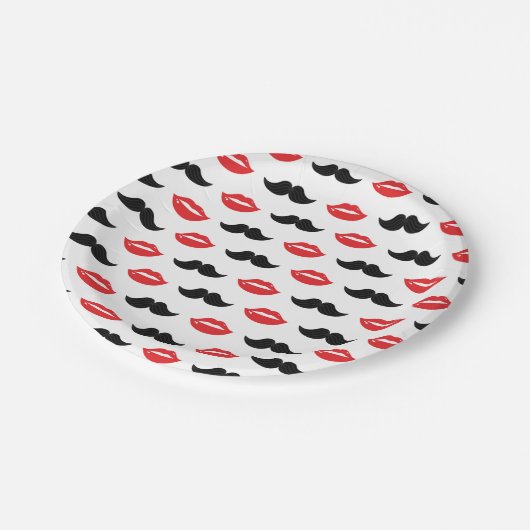 Mustache & Lips Zijne & Hers Weddenschap Patroon Papieren Bordje (Gekanteld)