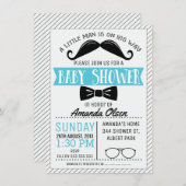 Mustache Little Gentleman Baby shower Invitation Kaart (Voorkant / Achterkant)