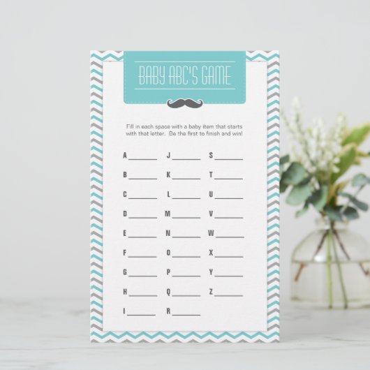 Mustache/Little Man Baby shower ABCs Game (Staand voorkant)