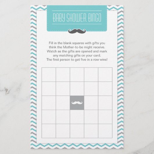 Mustache/Little Man Baby shower Bingo Game Card Briefpapier (Voorkant)