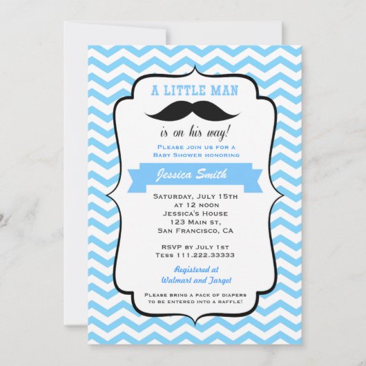 Mustache Little Man Baby shower Invitation Kaart (Voorkant)