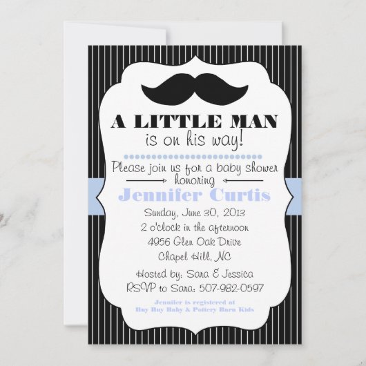 Mustache Little Man Baby shower Invitation Kaart (Voorkant)