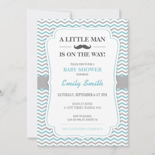Mustache Little Man Baby shower Invitation Kaart (Voorkant)