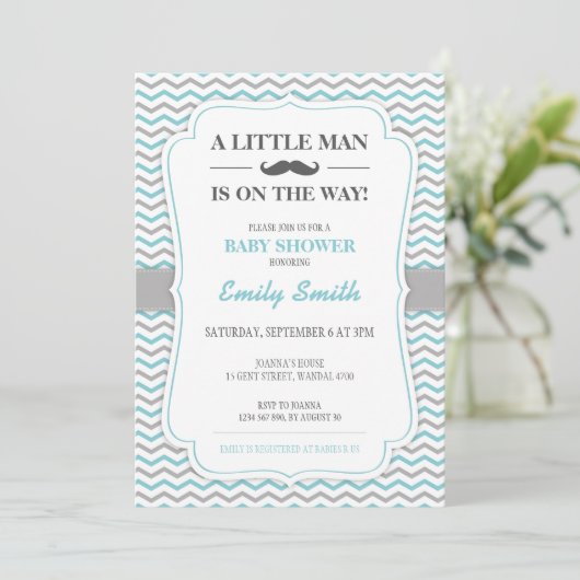 Mustache Little Man Baby shower Invitation Kaart (Staand voorkant)