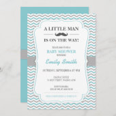 Mustache Little Man Baby shower Invitation Kaart (Voorkant / Achterkant)