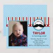 Mustache Little Man Birthday Invitation (foto) Kaart (Voorkant / Achterkant)
