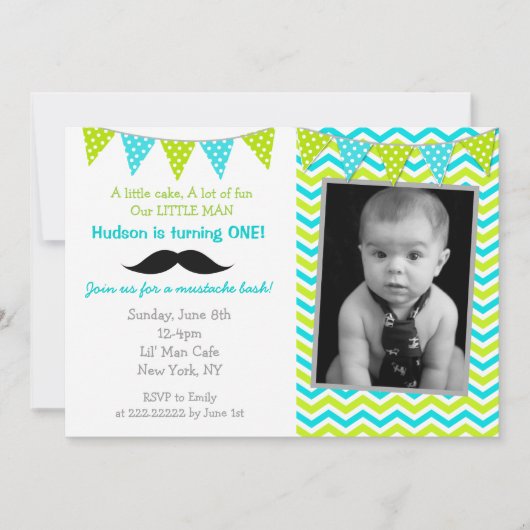 Mustache Little Man Birthday Invitations Kaart (Voorkant)