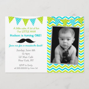 Mustache Little Man Birthday Invitations Kaart
