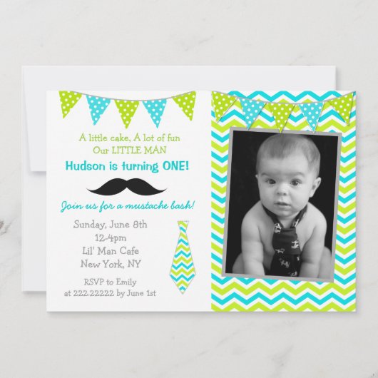 Mustache Little Man Birthday Invitations Kaart (Voorkant)